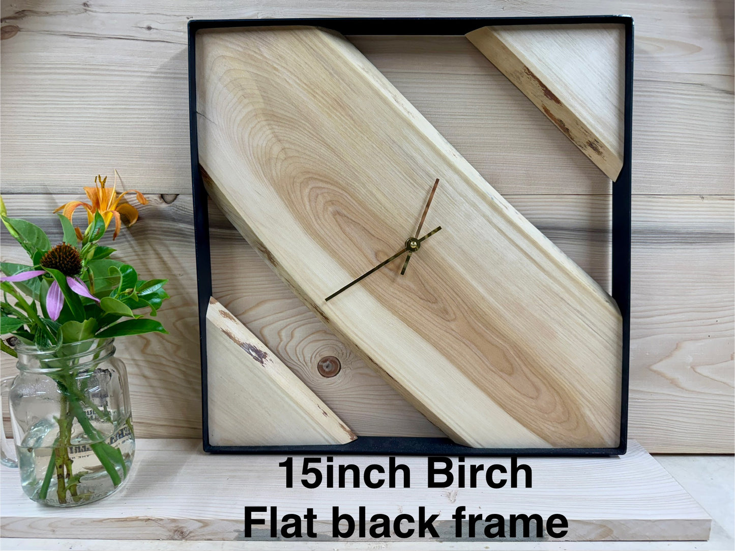 15" Birch Flat Black Patina Frame Clock