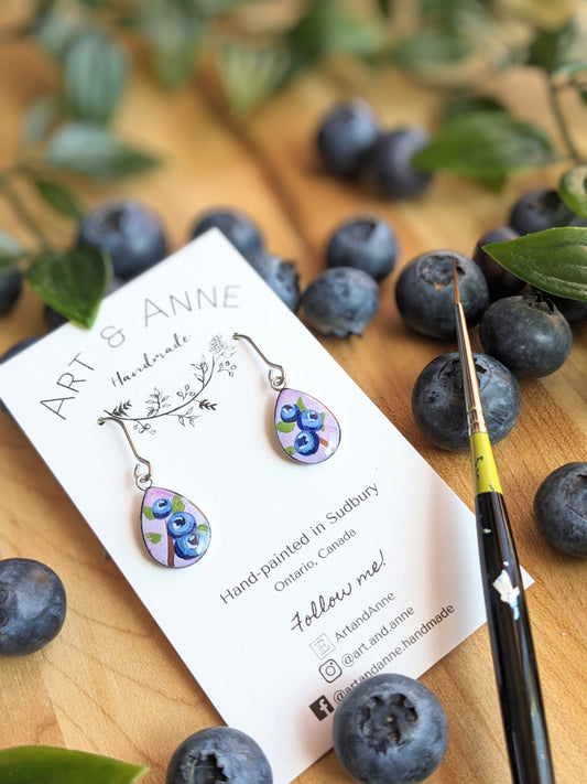 Hand Painted Blueberry Teardrop Earrings