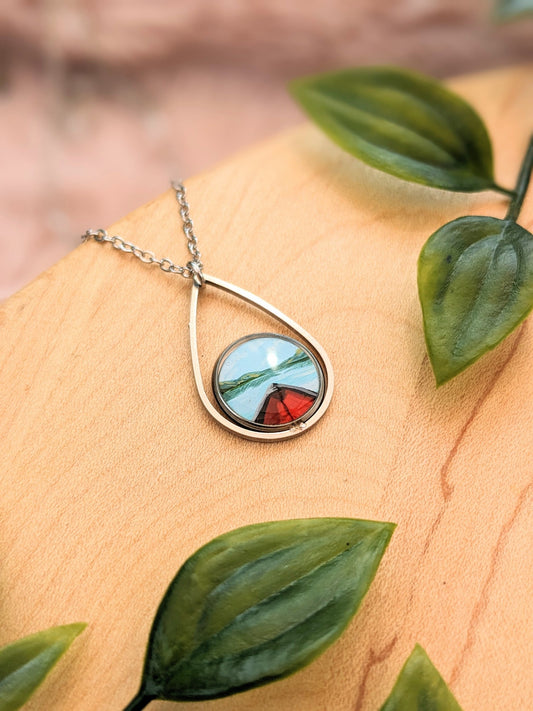 Hand Painted Red Canoe Art Necklace