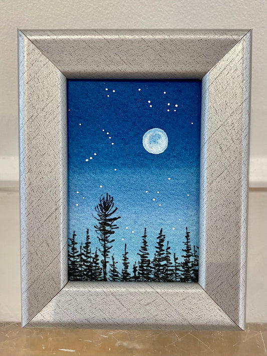 Miniature Framed Painting | Moon Silver frame