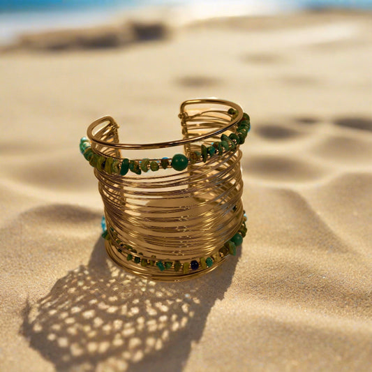 Wire Wrapped Stainless Steel Wire Wrist Cuff with Gemstones