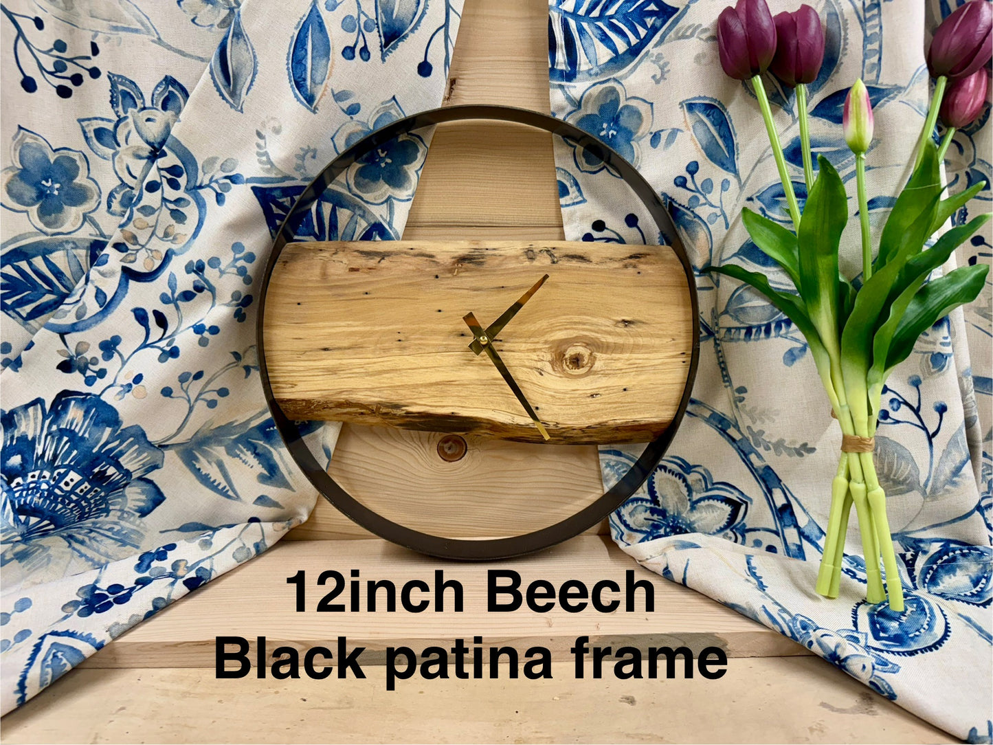 12" Beech Black Patina Frame Clock