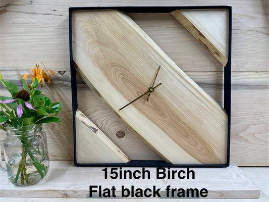 15" Birch Flat Black Patina Frame Clock