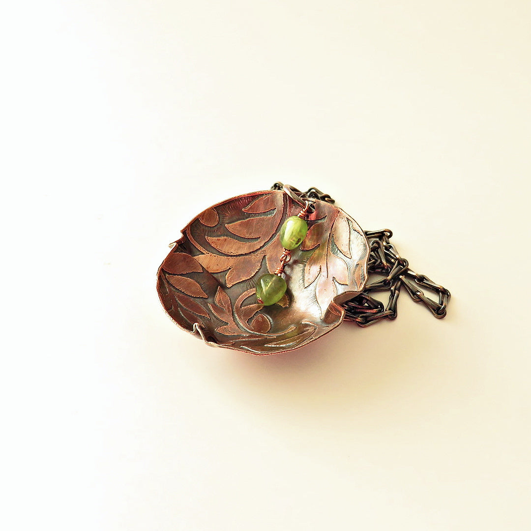 Etched Leaf & Peridot Necklace