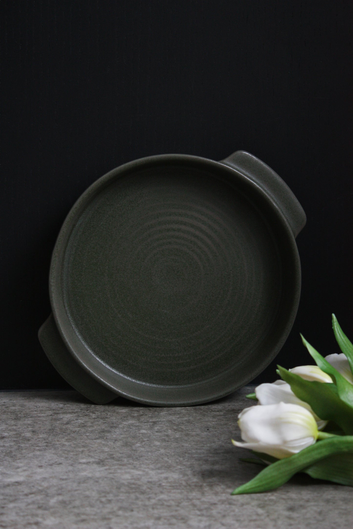 Round Dish with Handles  in Evergreen