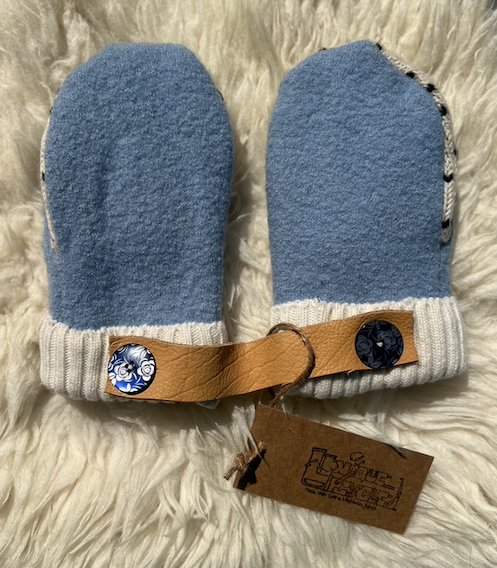 Up-cylced Light Blue Wool Mittens