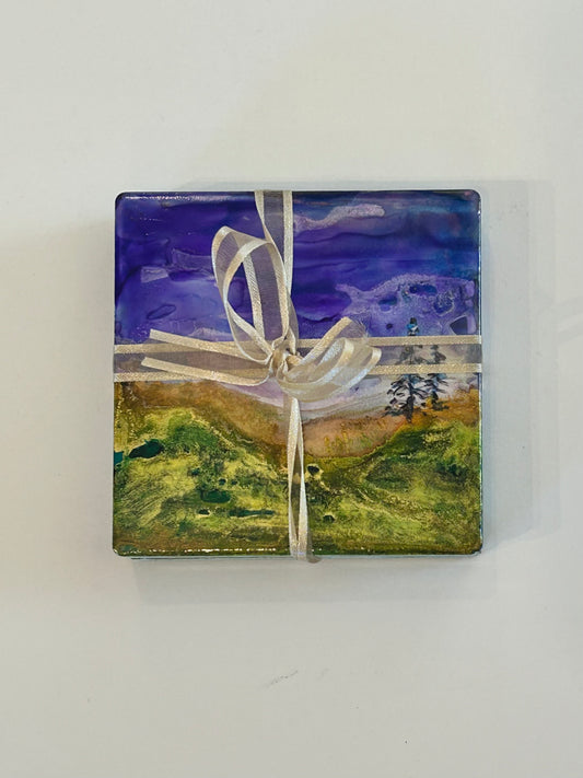 Purple and Green Tile Coaster